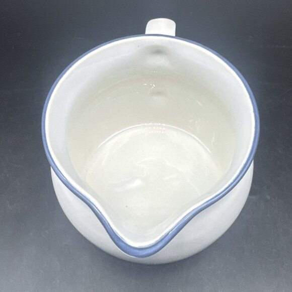 VTG Pfaltzgraff AURA Ceramic Gravy Boat Pitcher Blue Bands Made in USA - Picture 6 of 9